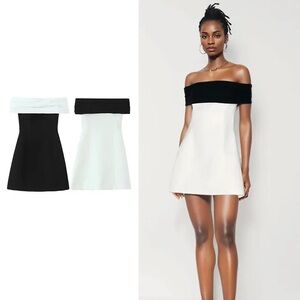 Zara Elegant Off-Shoulder Black and White Dress